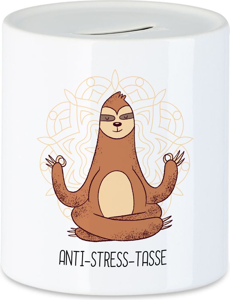 Anti-Stress Spardose Ohmmm Lustig Spruch Ironie Faultier Geschenk-Idee Bürokollegen Chillen