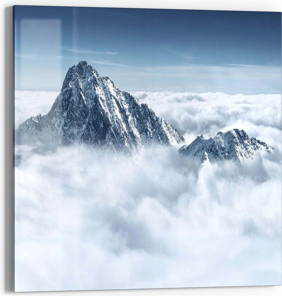 DEQORI Glasbild Echtglas 50x50 cm 'Himmlische Gipfel' Wandbild Bild modern Deko