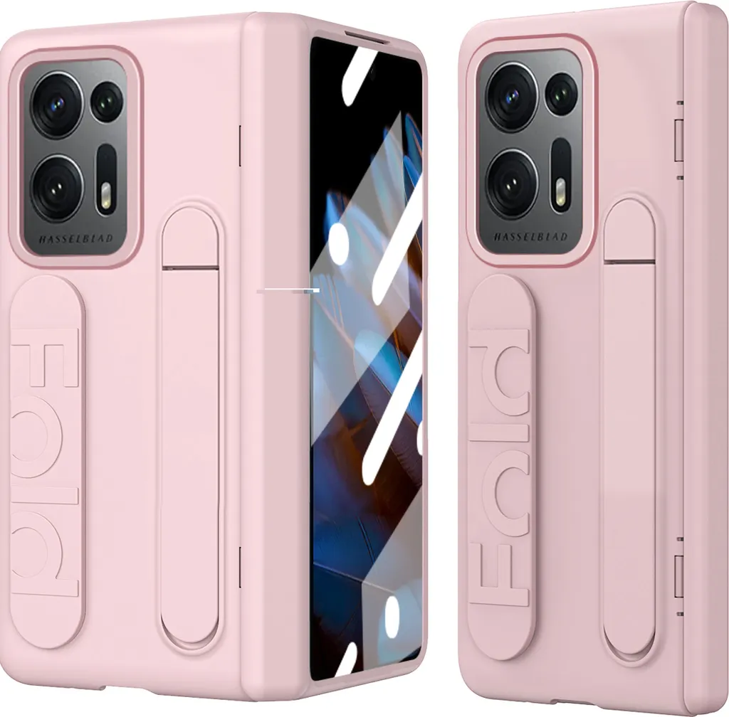 Custodia con cinturino per Oppo Find N2 con protezione dello schermo, supporto e cerniera integrati Rosa
