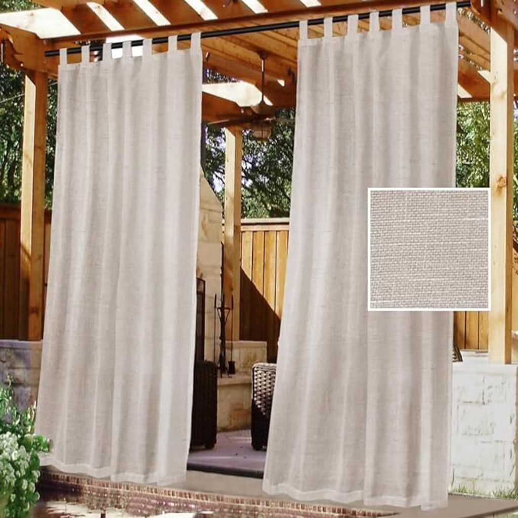 Wasserdichte Outdoor-Leinen-Vorhänge für Terrasse mit abnehmbarem Tab-Top. Lichtdurchlässig, privatsphärenfördernd, 2 Stück, 52x95 Zoll, Natu...