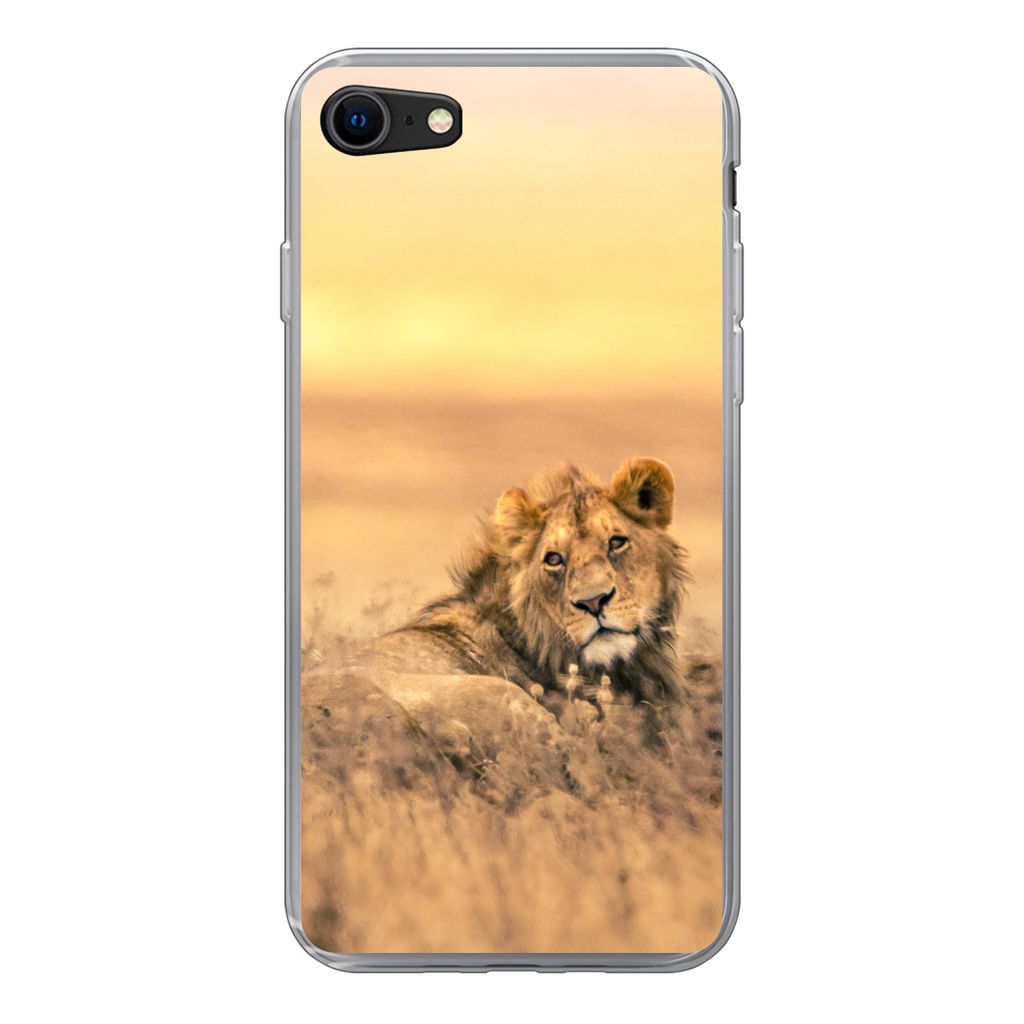 MuchoWow Handyhülle Schutzhülle Hülle für iPhone SE 2022 Löwen - Gras - Himmel Silikon Softcase Handy Hülle - Schutzhülle