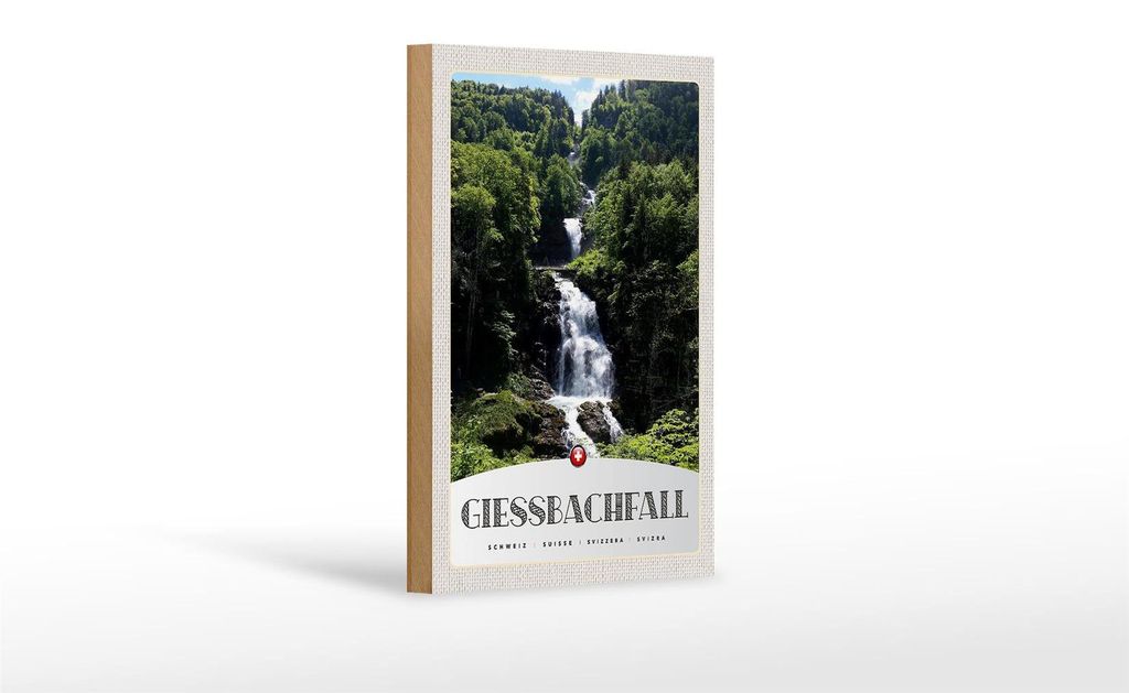 Holzschild Reise 12x18 cm Gießbachfall Wasserfall Gebirge Produktbild 