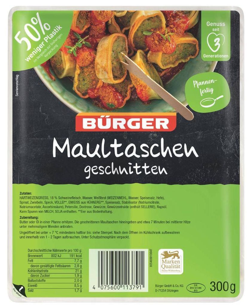 Bürger - Maultaschen geschnitten, 300 g Beutel Produktbild 