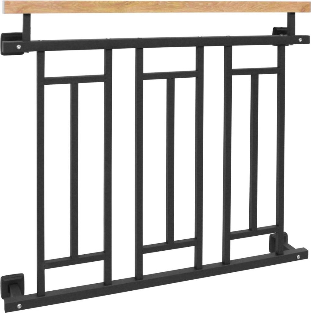 ECD Germany Französischer Balkon 90x100cm mit 3 Füllelementen Anthrazit matt Holzoptik verzinkter Stahl Balkongeländer Stabgeländer Balkongitte...
