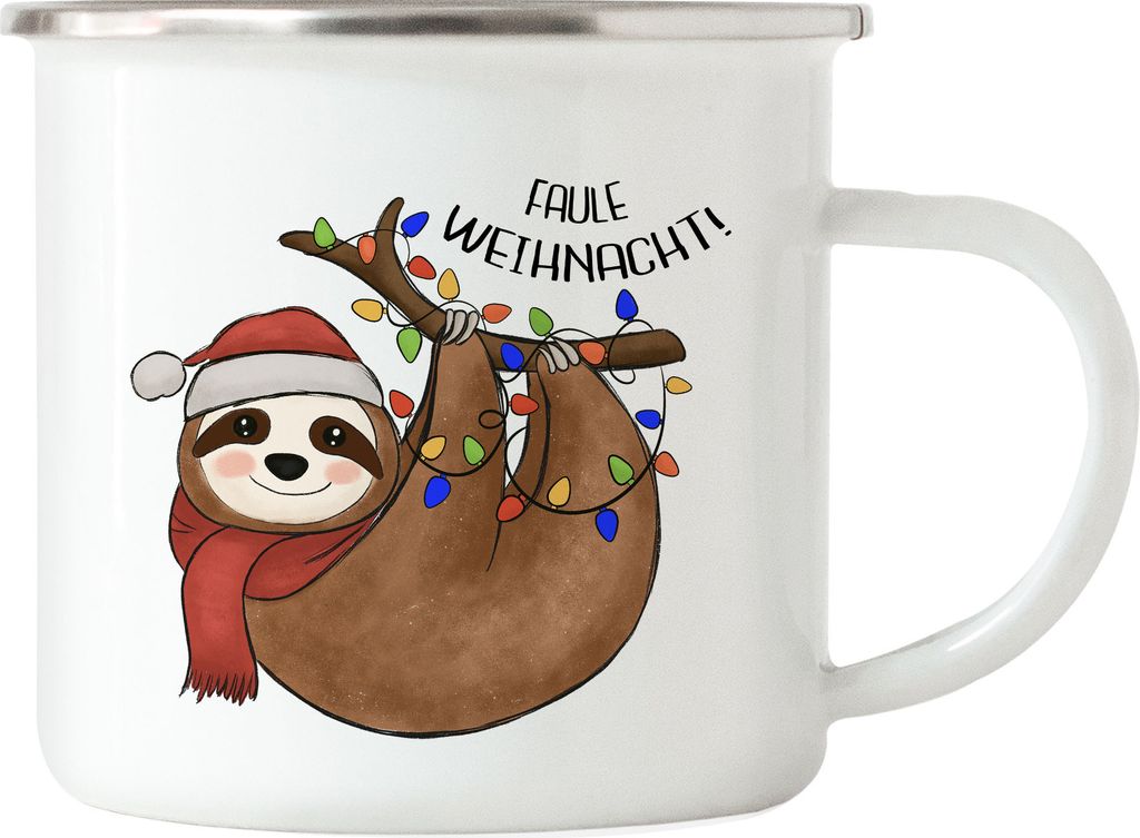 Frohe Weihnachten Emaille-Tasse Geschenkidee Faultier-Fans Sloth Süßes Motiv für Weihnachten für Familie Freunde