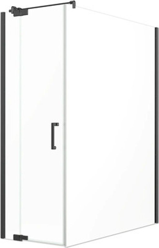 Jungborn Duschtür mit Seitenwand SETTE Drehtür mit Festteil links und Seitenwand rechts 90 x 120 cm Profil schwarz matt Klarglas mit schmutzabwei...