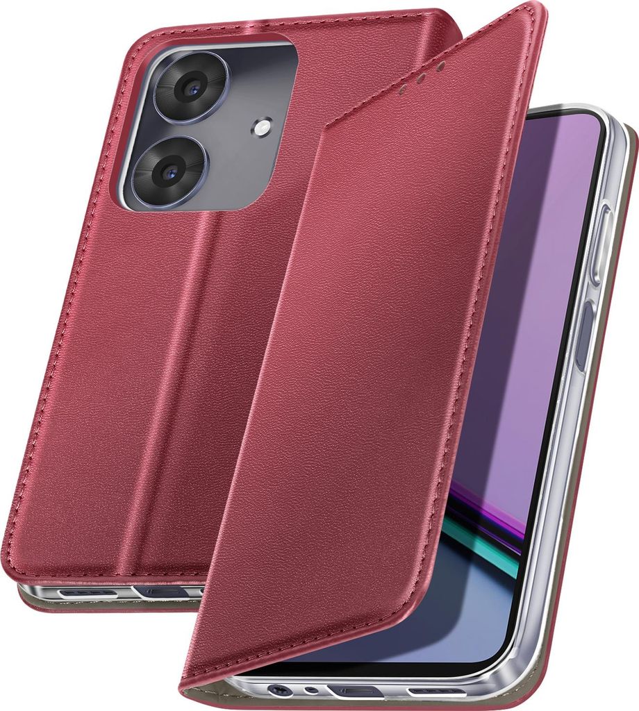 SETTY Kaardivahega mobiiliümbris Setty Realme Note 60 Wallet Smart Magnetic, tumepunane