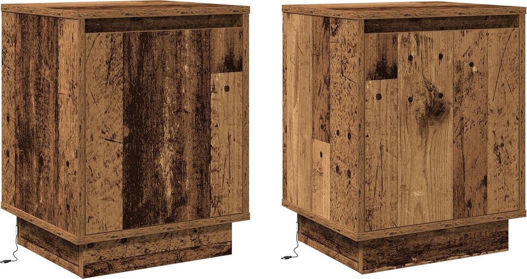 Nachttische mit LED-Lichtern 2 Stück Altholz 39x34,5x50 cm, Nachttische & -schränke DesignMöbel Neu