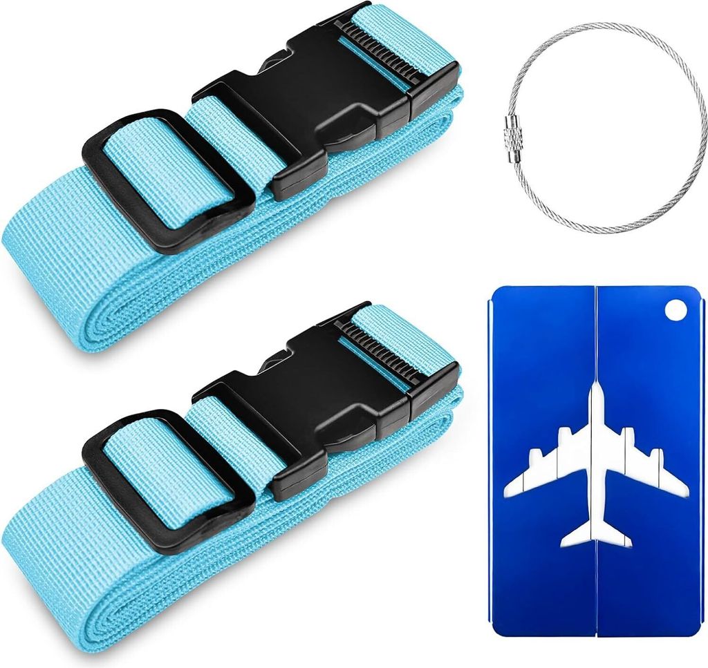 2-Stück Koffergurt Kofferband Gurt Gepäckgurt Luggage Strap für Koffer Blau