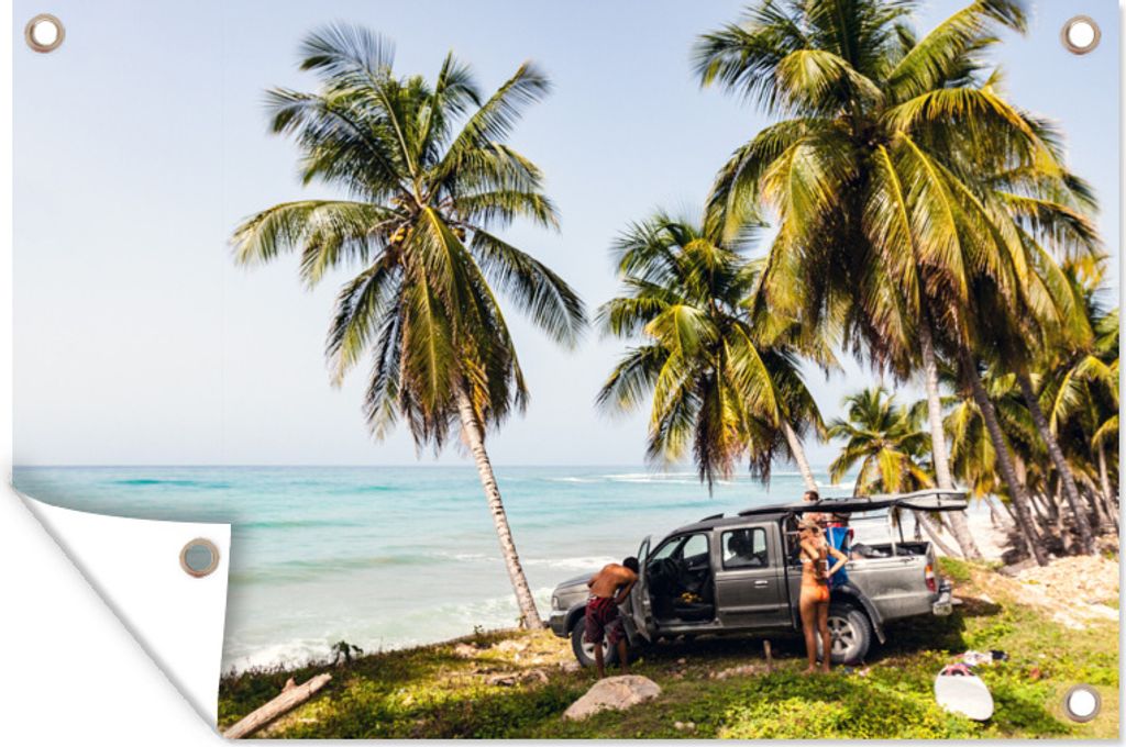 MuchoWow 120x80 cm Outdoor-Poster Gartendeko Sichtschutz Garten Poster für den Garten Surfer an der Küste von Haiti