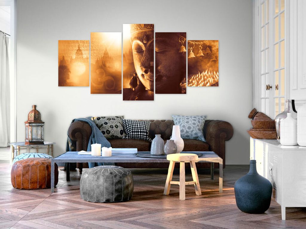 Akustikbild Buddha 200x100 cm Bilder Akustikschaum Hochleistungsschallabsorber Schallschutz Leinwand 5 tlg Wandbild Raumakustik Schalldämmung h-A-...