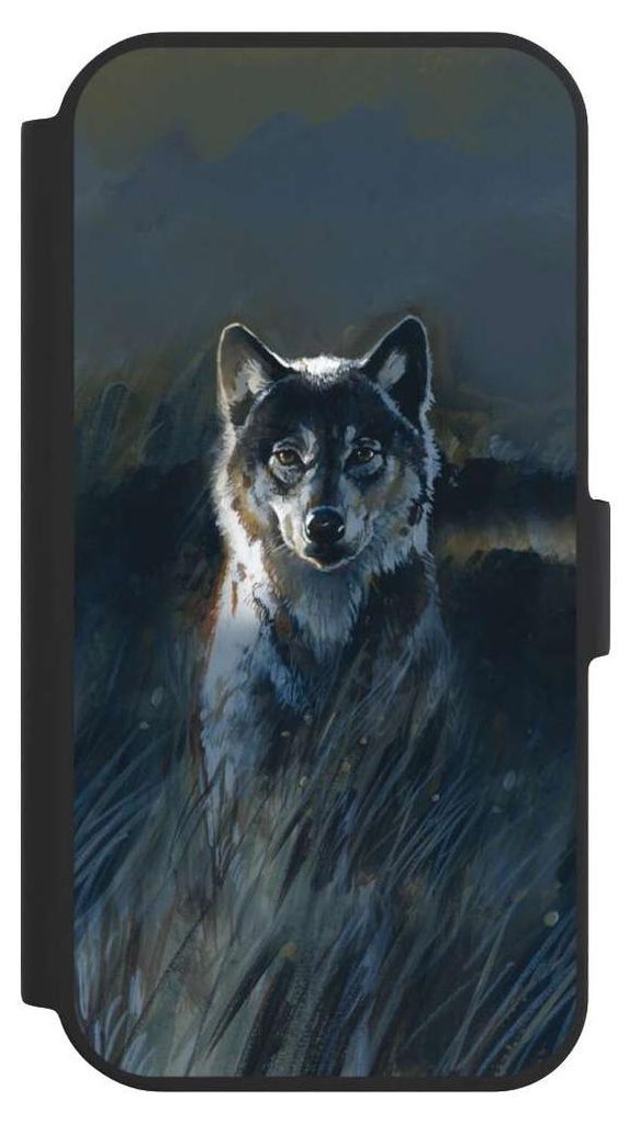 NIVOCASE Klapphülle für Apple iPhone 15 Handyhülle aus Kunst Leder NIVOflip schwarz Malerei Natur Wolf