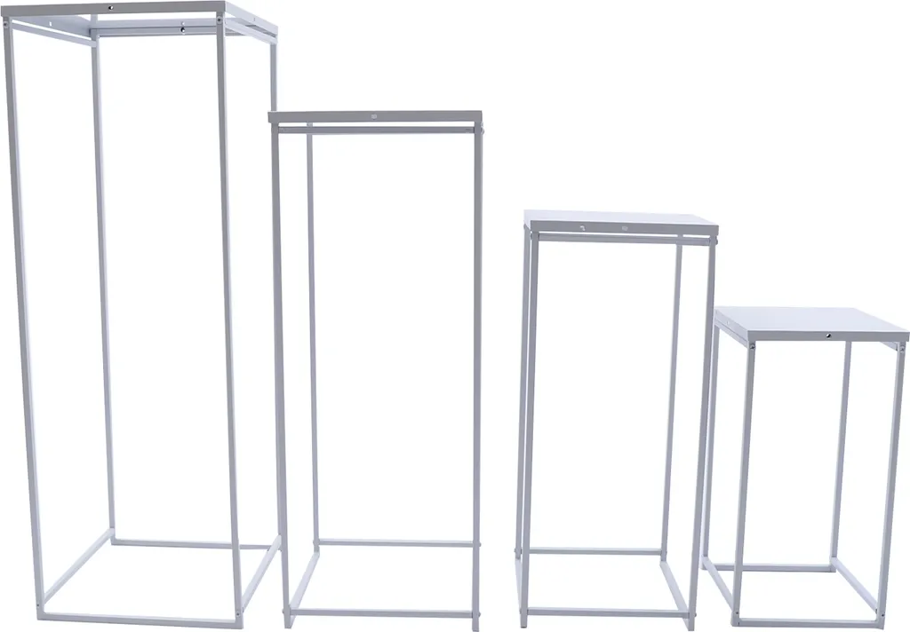Set de 4 Supports de Fleurs en Métal Blanc Carré pour Mariage et Fêtes