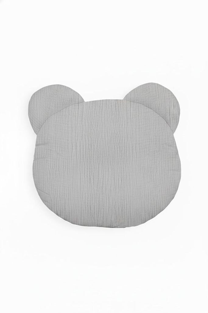 DOLCE SONNO Baby Kopfkissen aus Baumwoll-Musselin Teddybär – Grey