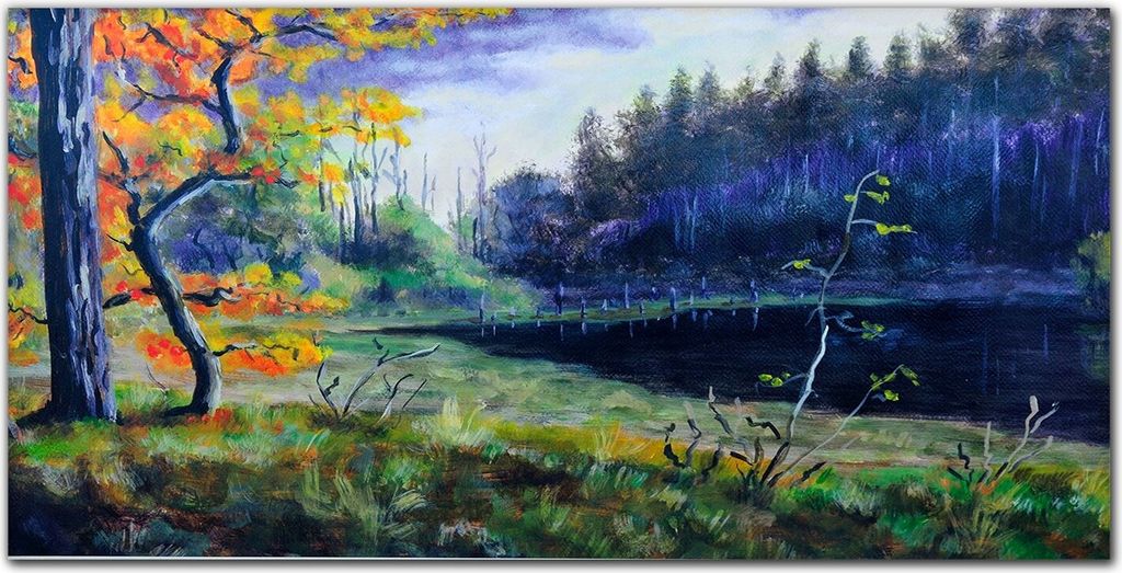 Coloray Bild aus Leinwand 100x50 Leinwand Dekoration - Bäume See