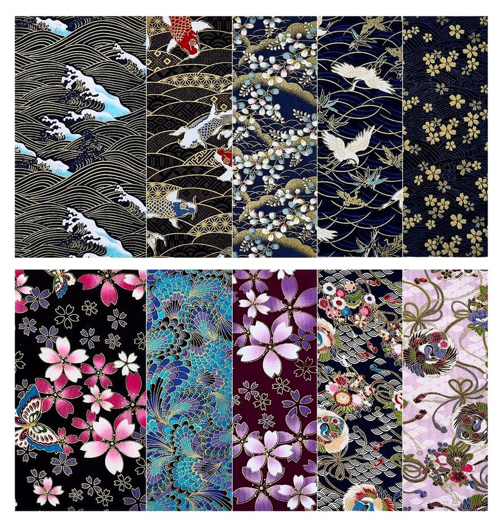 10 Stück Baumwollstoff im japanischen Stil mit Blumenmuster – Patchwork Stoffpaket für DIY-Bastelarbeiten 25x25cm