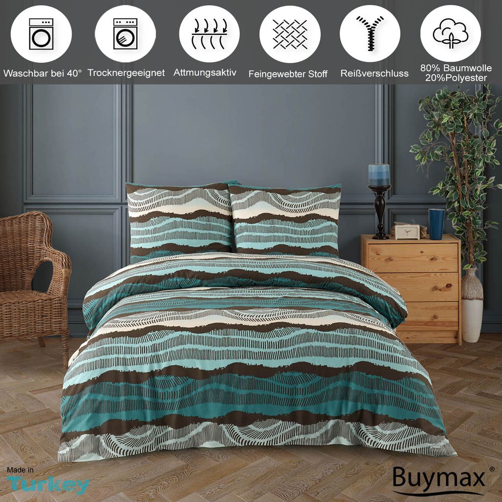 Bettwäsche 155x220 cm 4-teilig 80% Baumwolle, 20% Polyester