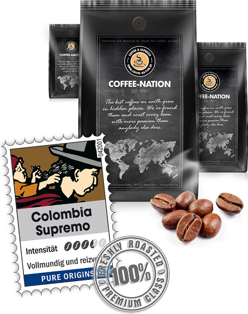 Kaffee COLOMBIA SUPREMO von Coffee-Nation, 500g Bohnen