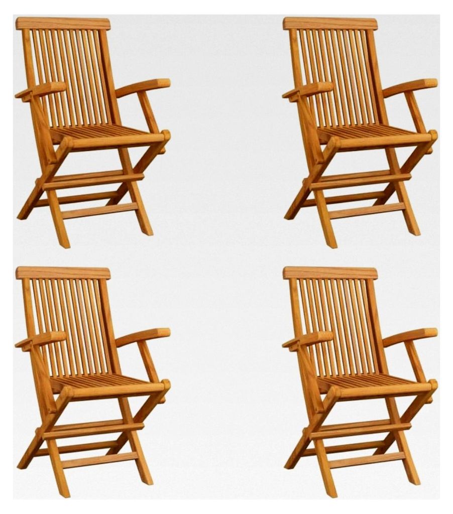 4er Set Teak Massiv Gartenstühle mit Armlehnen klappbar