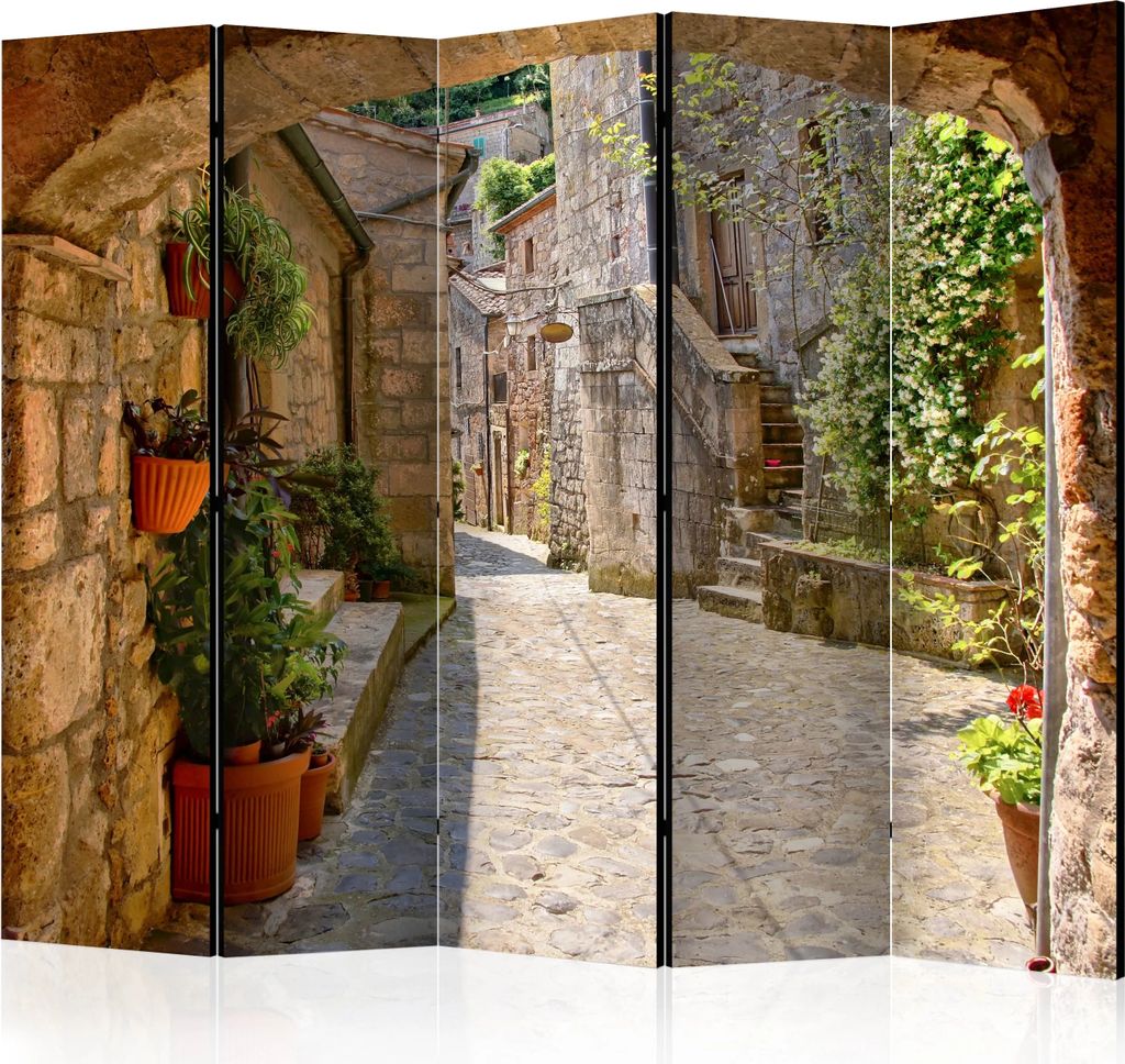 5-teiliger Einseitiger Vlies Paravent - Provincial alley in Tuscany II 225x172 cm Städte c-A-0163-z-c