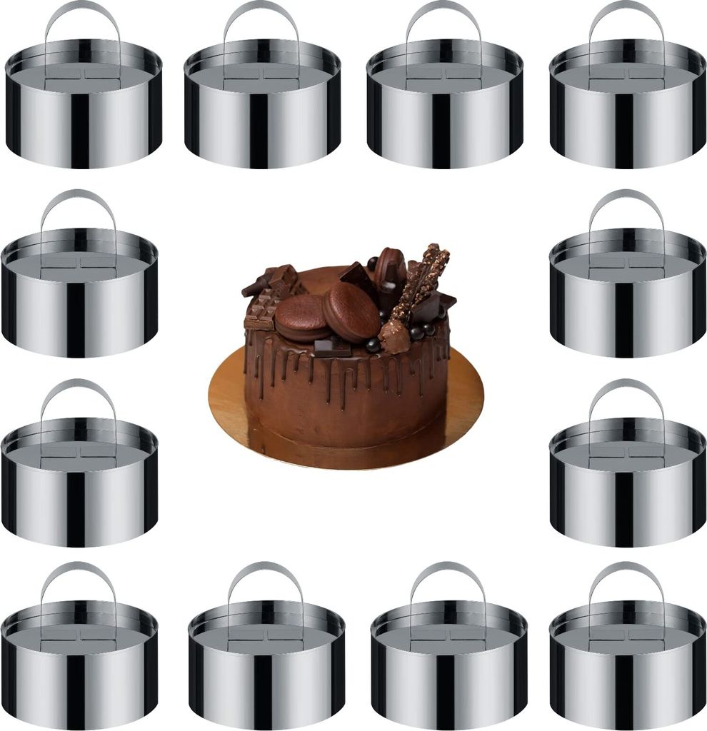 Dessertringe und Essringe 12-tlg., Tortenringe-Set, Tortenringe aus Edelstahl, kleines Tortenring-Set, 3-Zoll-Dessertformen mit Stopfer, 3,14 x 1,5...