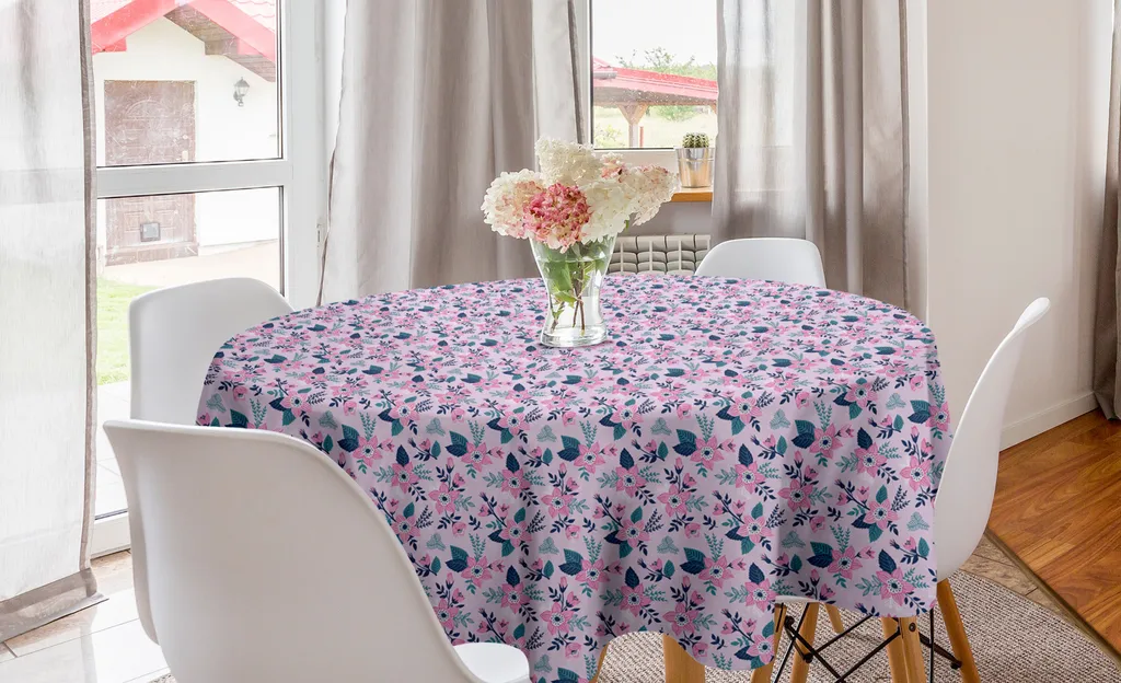 ABAKUHAUS Tovaglia Lilla Rettangolare 140x200 Cm - Motivo Fiori E Uccelli, 100% Poliestere, Impermeabile E Antimacchia, Per Esterni E Interni