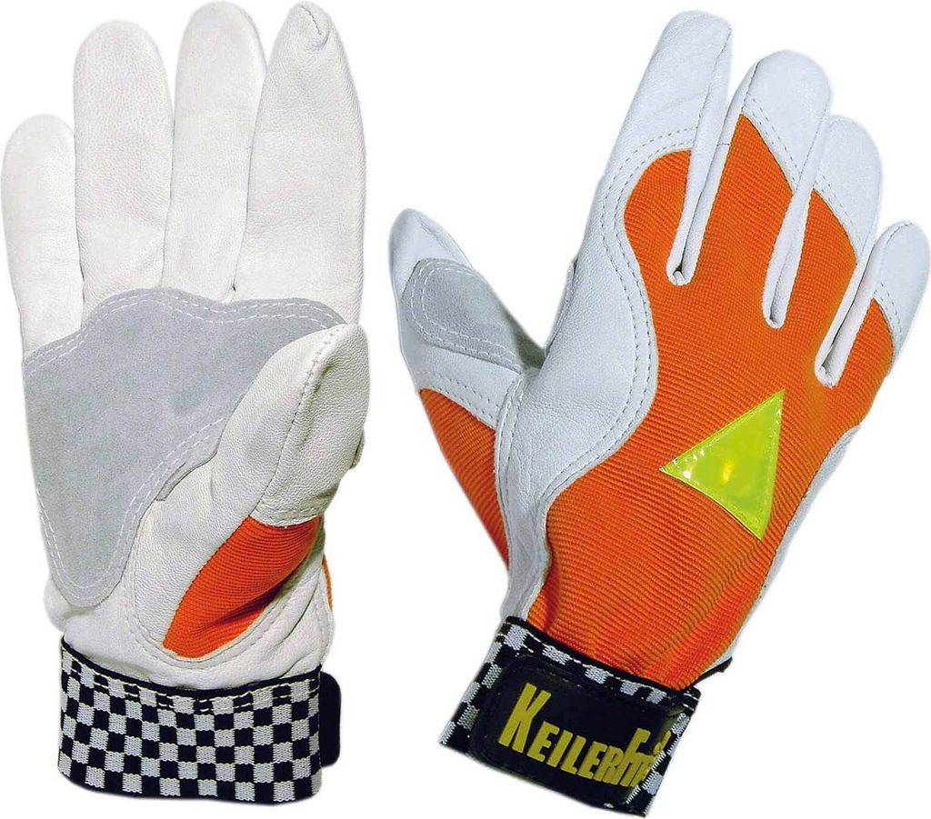 Schutzhandschuhe Keiler Fit orange, Ziegennappaleder mit Warndreieck, Forsthandschuh zur Maschinenführung, Daumenverstärkung Größe:8