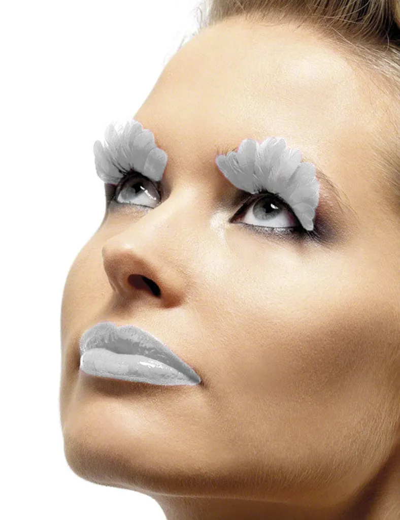 Faux-cils blancs à plumes pour extension de regard de fête et carnaval