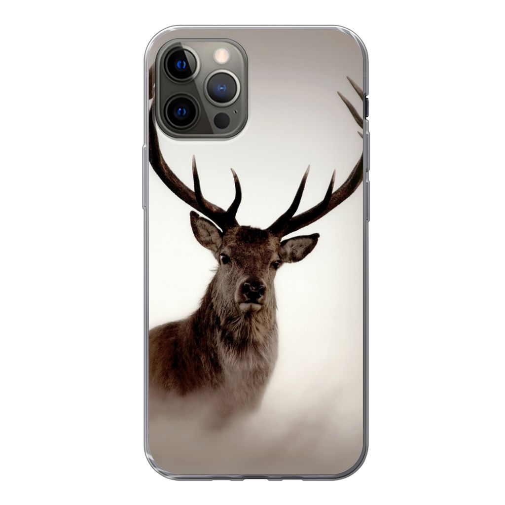 MuchoWow Handyhülle Schutzhülle Hülle für iPhone 13 Pro Porträt - Hirsch - Geweih Silikon Softcase Handy Hülle - Handy-Tasche