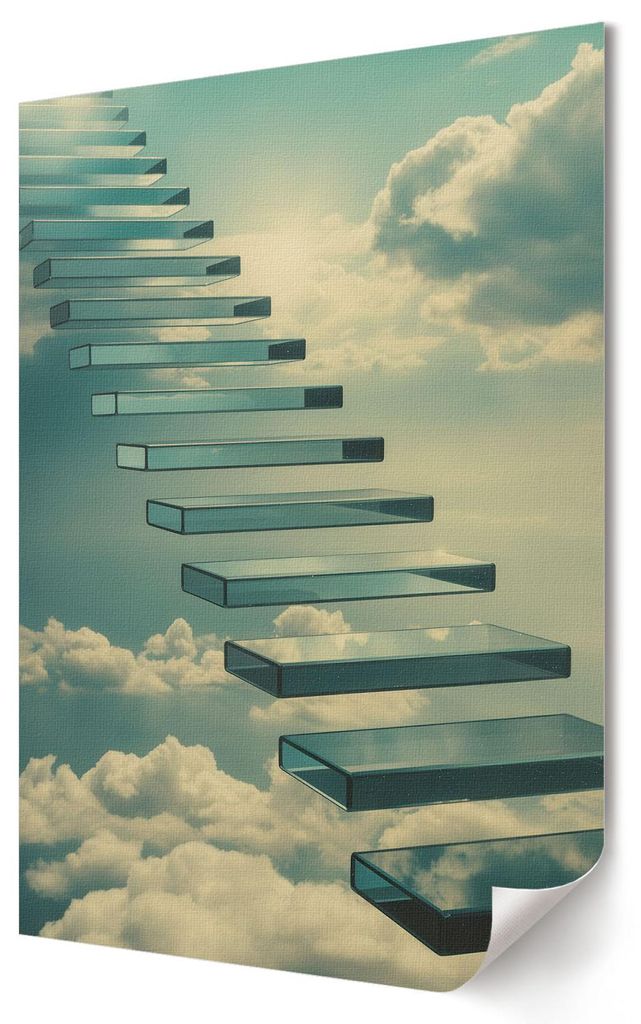 Treppe zum Himmel- Kunstdruck A4 - Ausdrucksstark, modern- Wandbild für Wohnzimmer Schlafzimmer & Flur, Modernes Poster Wanddeko, Ungerahmt