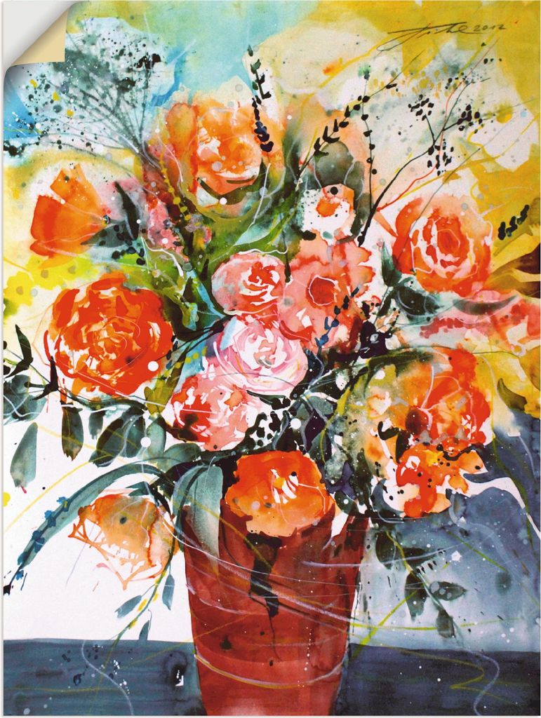 ARTland Wandbild, selbstklebend Rosen in brauner Vase Größe: 45x60 cm