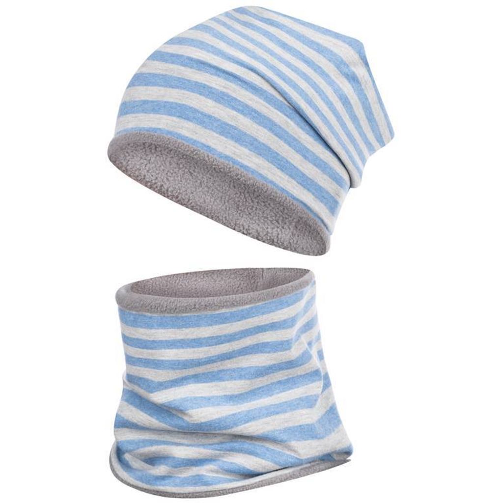 Jungen Wintermütze + Schlauchschal Winterset Beanie Snood, Gr. 58-60, Hellblau-Grau