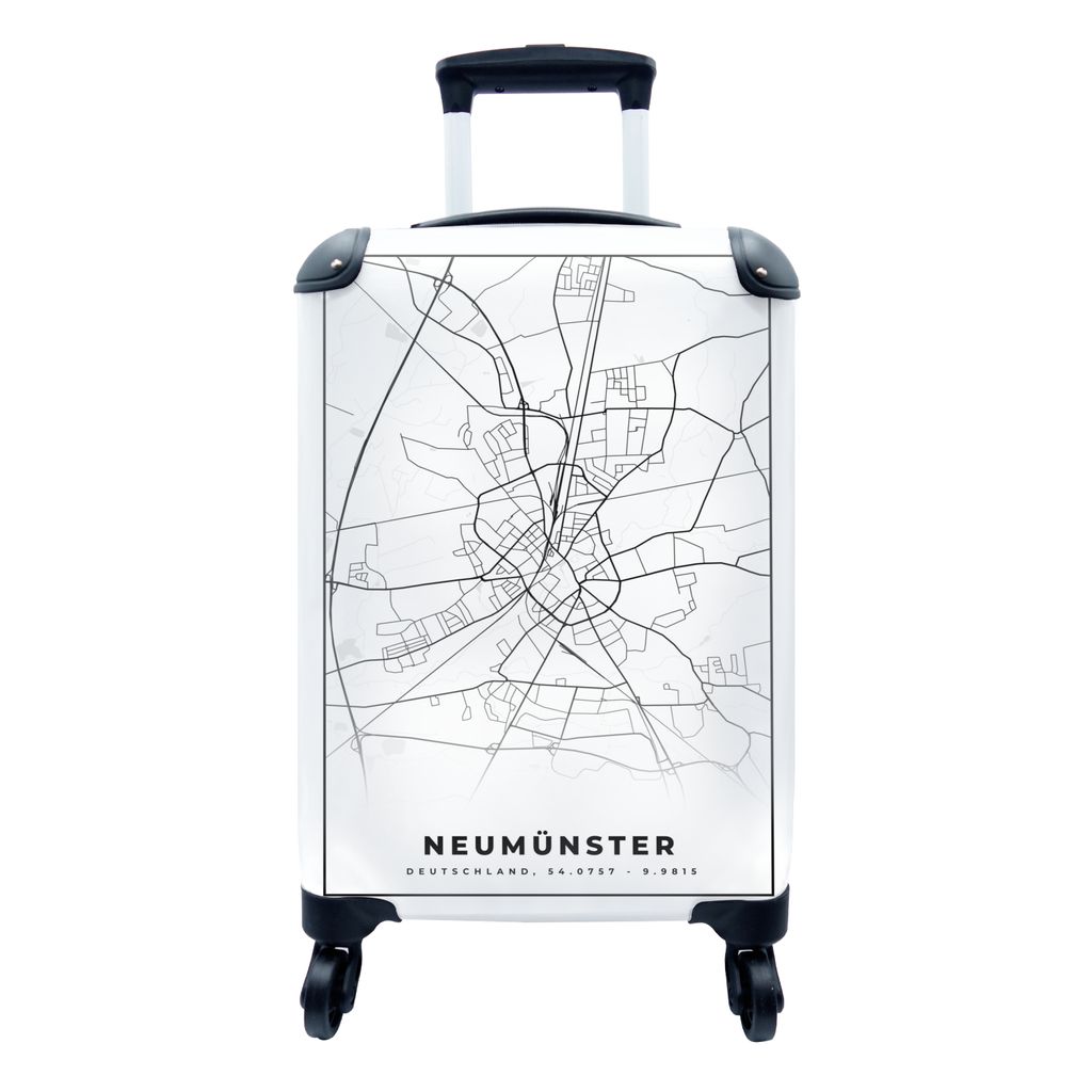 MuchoWow Koffer Handgepäck Trolley Rollkoffer Kleine Reisekoffer mit 4 Rollen - Karte - Neumünster - Karte - Stadtplan - Cabin Size < 55x40x23 ...