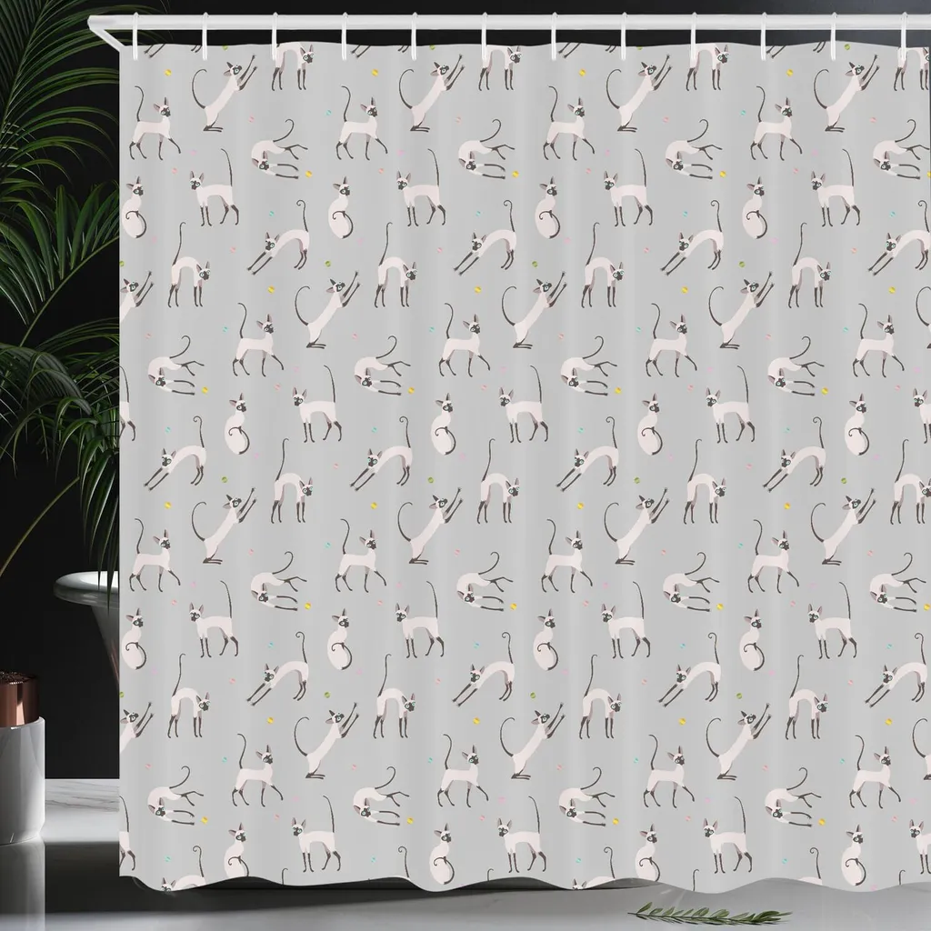 Tenda Doccia Design Gatto Siamese ABAKUHAUS Grigio Chiaro 175x180 - 4