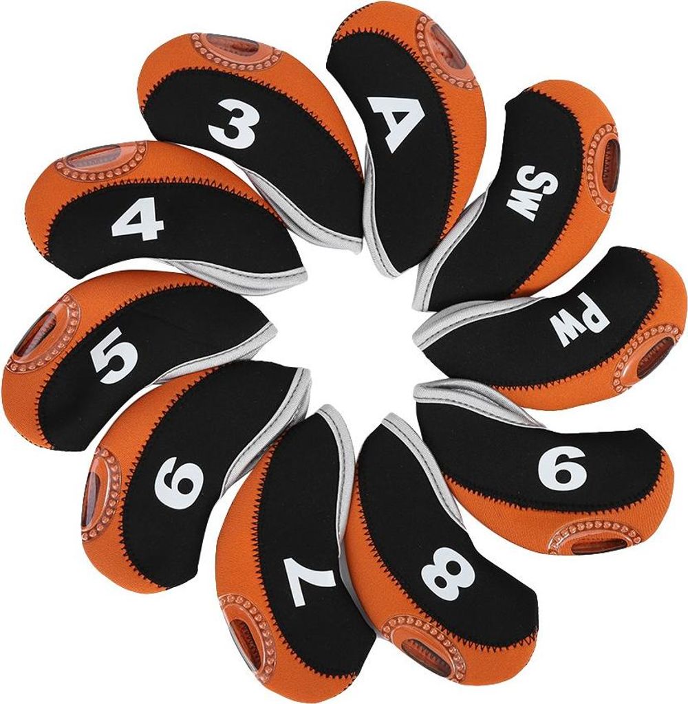 10pcs Water of Golf Club Iron Head Covers Putter Set Protector Case (Schwarz und Orange)