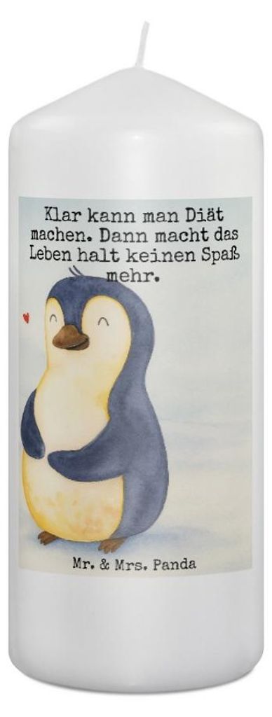 Mr. & Mrs. Panda Kerze Pinguin Diät Design 19 x 8 cm - Weiß - Geschenk, Pinguine, Stumpenkerze, Bedruckte, Gewicht, Wachskerze, Erinnerungskerze,...
