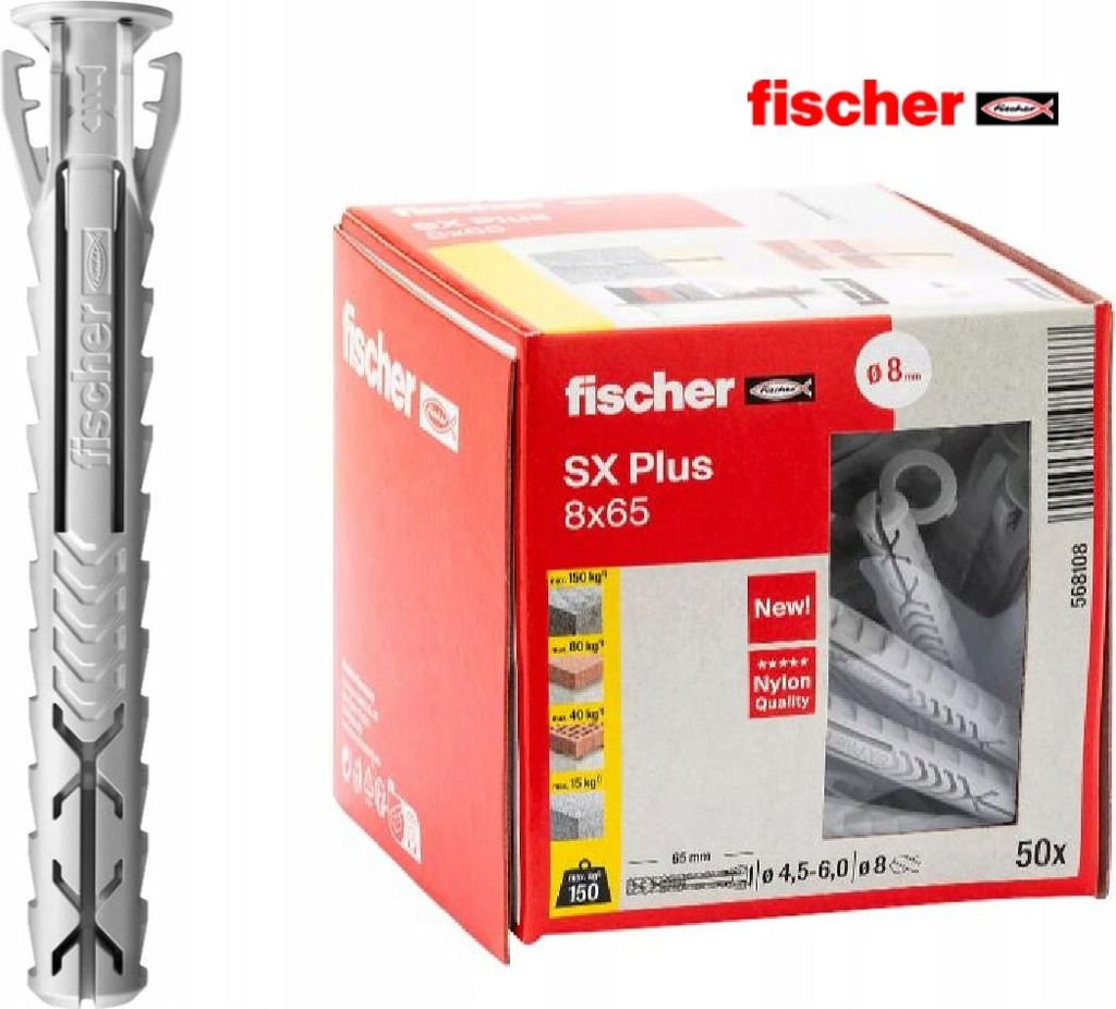 Fischer plug SX 8x65, 50 stuks. Productafbeelding 