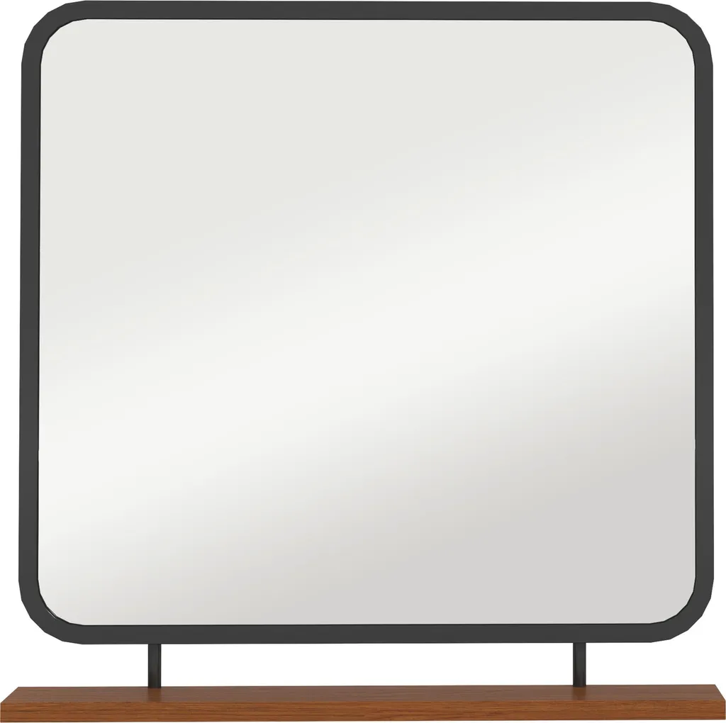Miroir rectangulaire noir 55 cm avec tablette bois, design gain de place