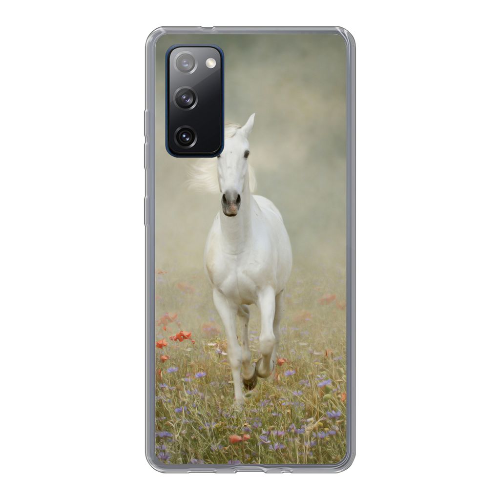 MuchoWow Handyhülle Schutzhülle Hülle für Samsung Galaxy S20 FE Pferd - Stoff - Blumen Silikon Softcase Handy Hülle - Abdeckung
