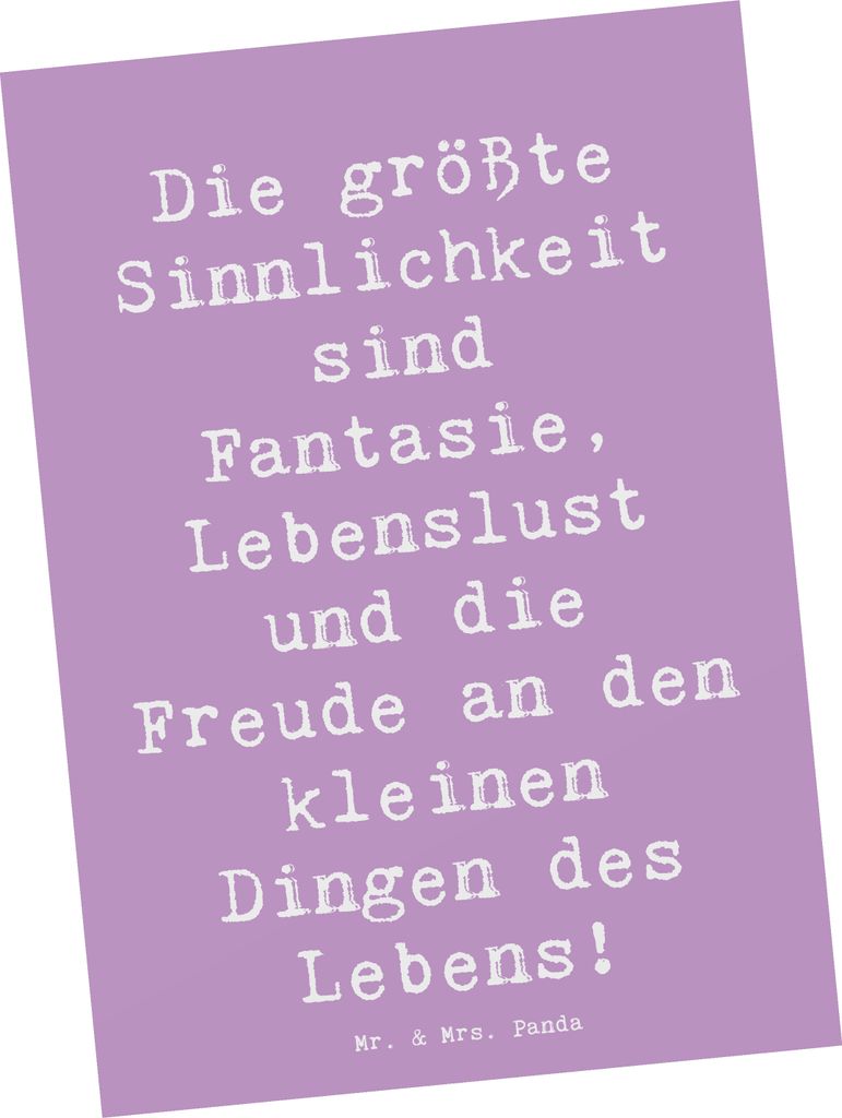 Mr. & Mrs. Panda Postkarte Spruch Sinnlichkeit und Freude - Lavendeltraum - Geschenk, Emotionen, Düfte, Alltagsfluchten, Ansichtskarte, Gefühl, G...