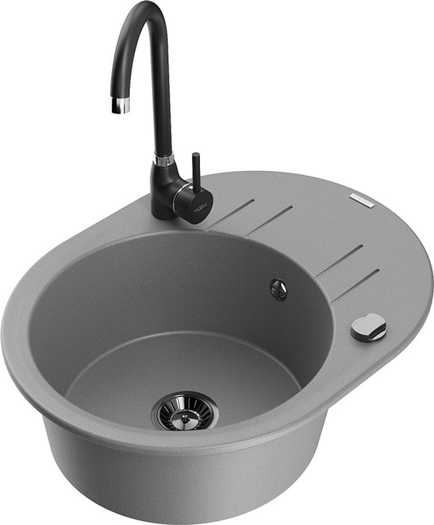 Mexen Kevin 1 Becken-Granitspüle mit Abtropffläche und Mischbatterie Telma, Grau - 6517-71-670200-70-B