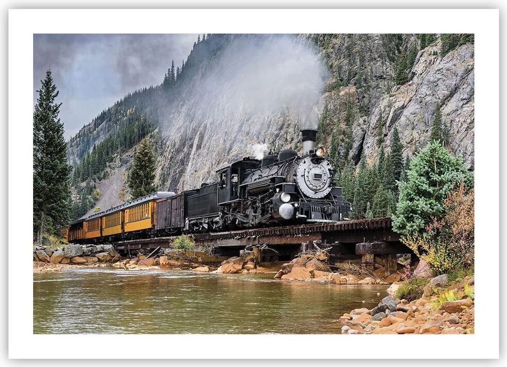 Poster - Poster ohne Rahmen - Alt Lokomotive Berge - 70x50 cm - Wand Bild - Wanddeko - Wandbilder - Kunstposter - Wandposter - Bilder - Kunstdruck ...