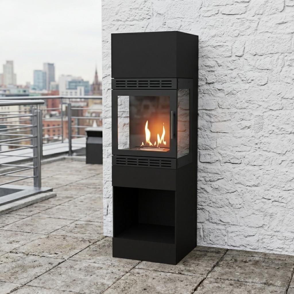 GLOW FIRE Ethanol Kamin 'Lillesand Vision Outdoor' | Ethanolofen in weiß mit 3 Std. Brenndauer und 3 KW Heizleistung | BxHxT: 40x130x43,2 cm