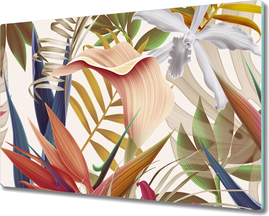 Glas-Herdabdeckplatte Glaskeramikkochfeld-Abdeckung - 80x52 cm - Tropische farbenfrohe Pflanzen