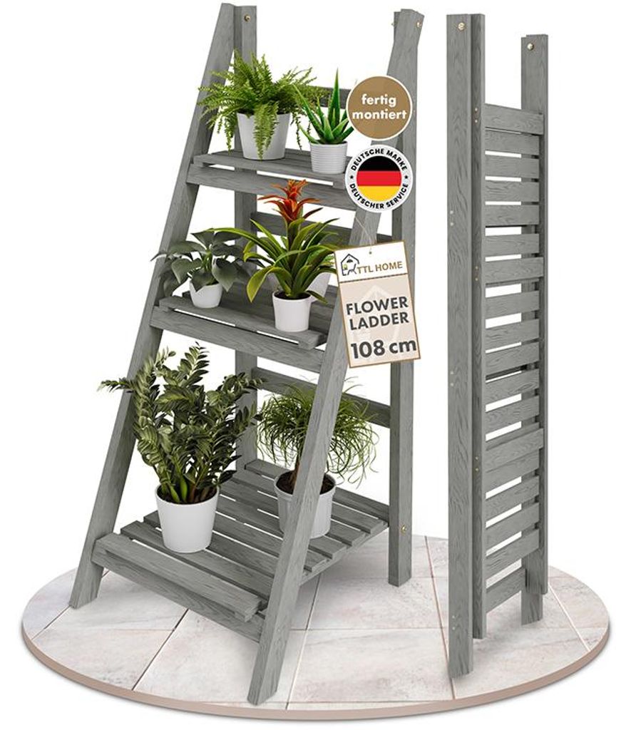 TTL HOME Blumenleiter Flower Ladder M 108x41x40cm hellgrau Produktbild 