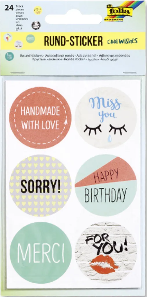 Stickers pour enveloppes et cadeaux Cool Wishes, 24 pastilles folia