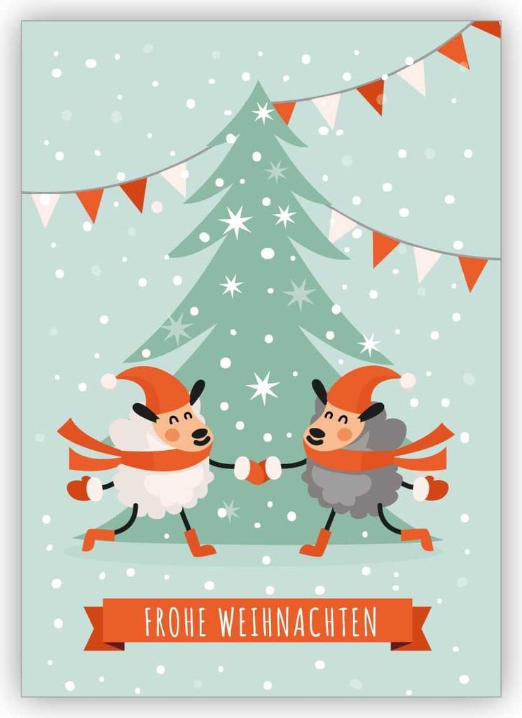 4x Lustige Weihnachtskarte mit tanzenden Schafen: Frohe Weihnachten