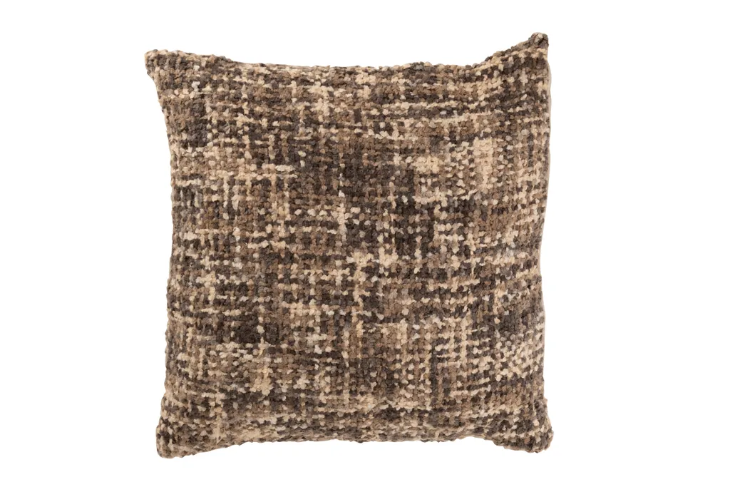 Grand Coussin de Décoration Carré 45x45cm en Tweed Marron et Beige Chic