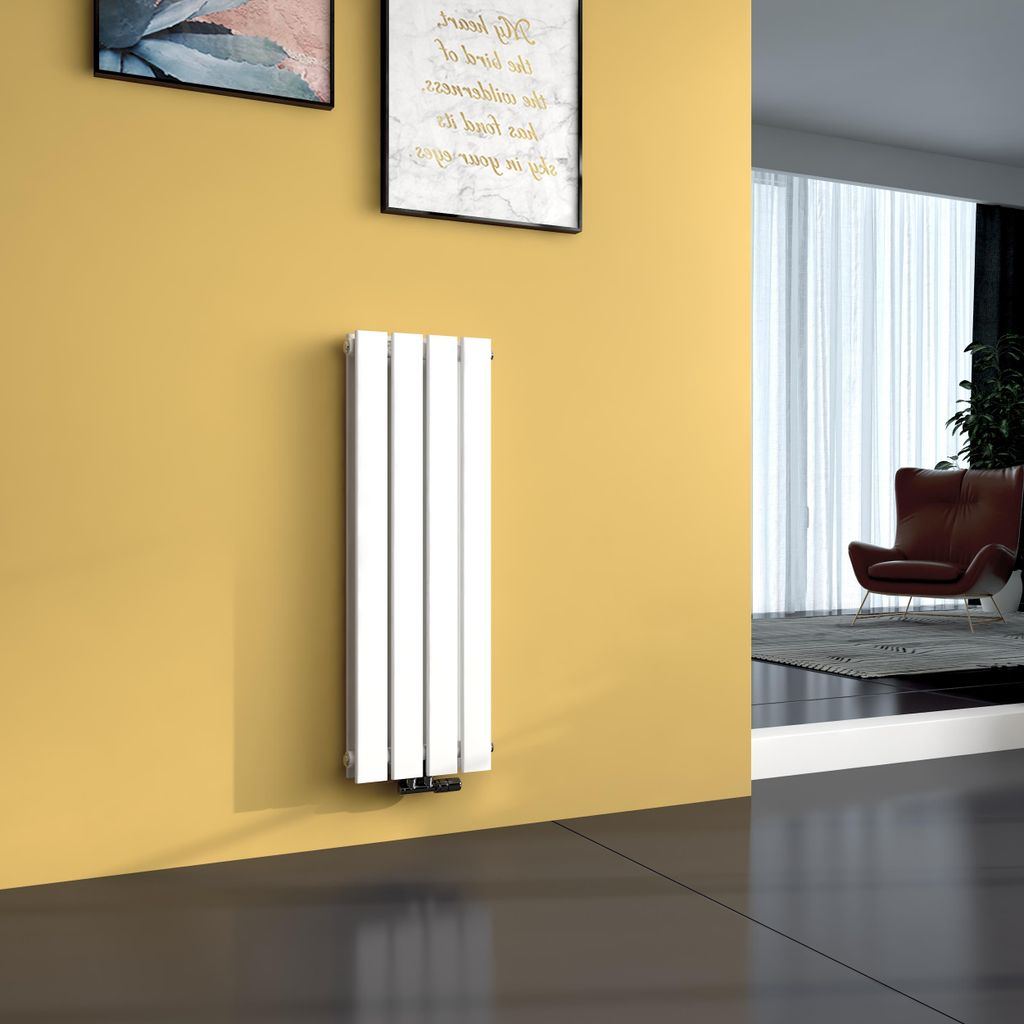 EMKE Heizkörper Flach Kompakt Design Paneelheizkörper Vertikal Doppellagig Mittelanschluss 90x30cm 559W Weiß Platzsparend ohne Heizstab
