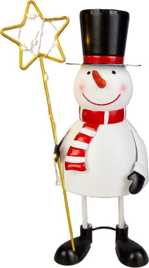 Schneemann mit LED Stern - ca. 15 x 12,5 x 31 cm